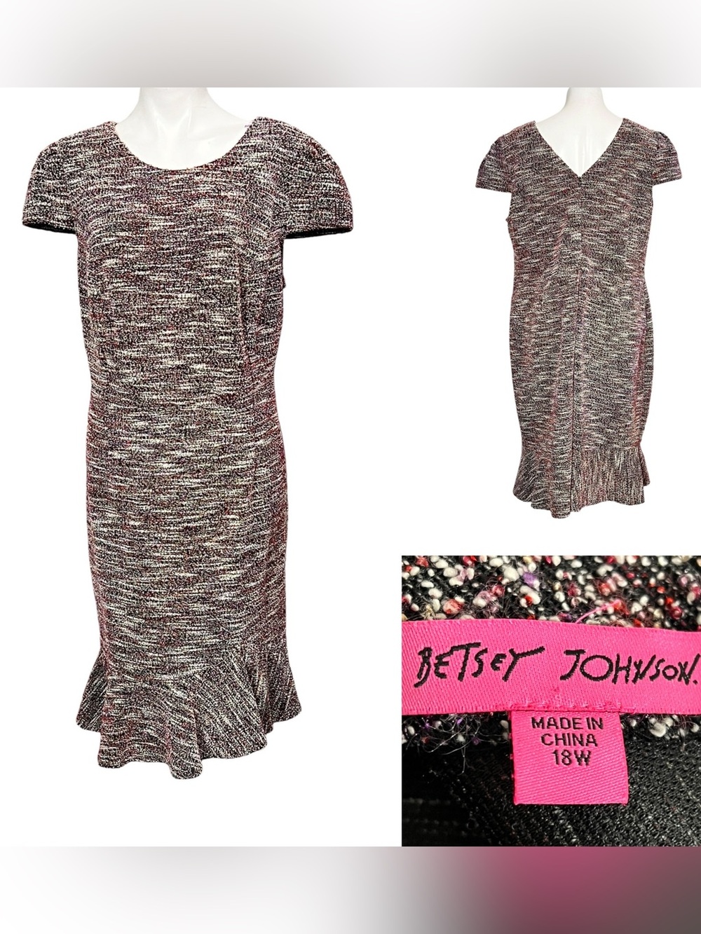 Betsey Johnson dress‎ plus 18w short sleeve Marled Knit Ruffle-Hem stretch